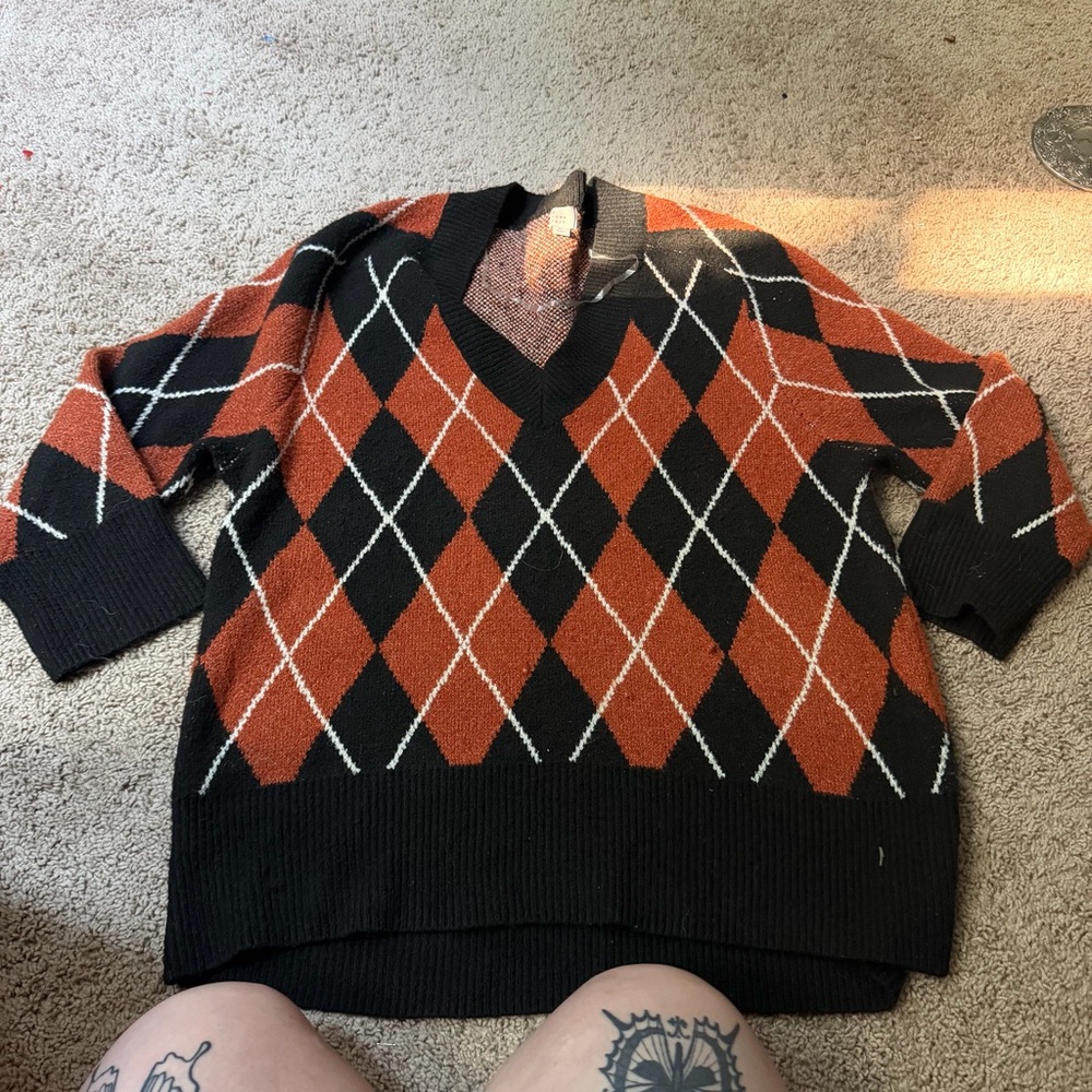 Oversized fall argyle orange sweater